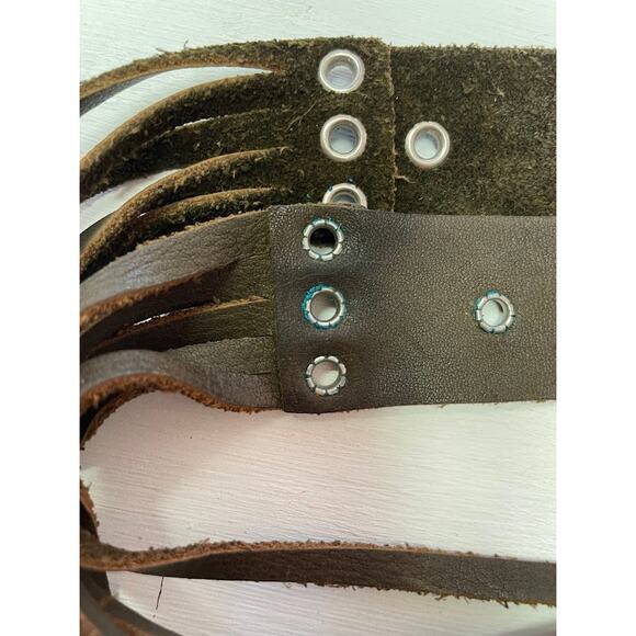 Vintage Leather Eyelet Brown Fringe Belt Renaissance Folk Band Western Strap - Picture 2 of 6